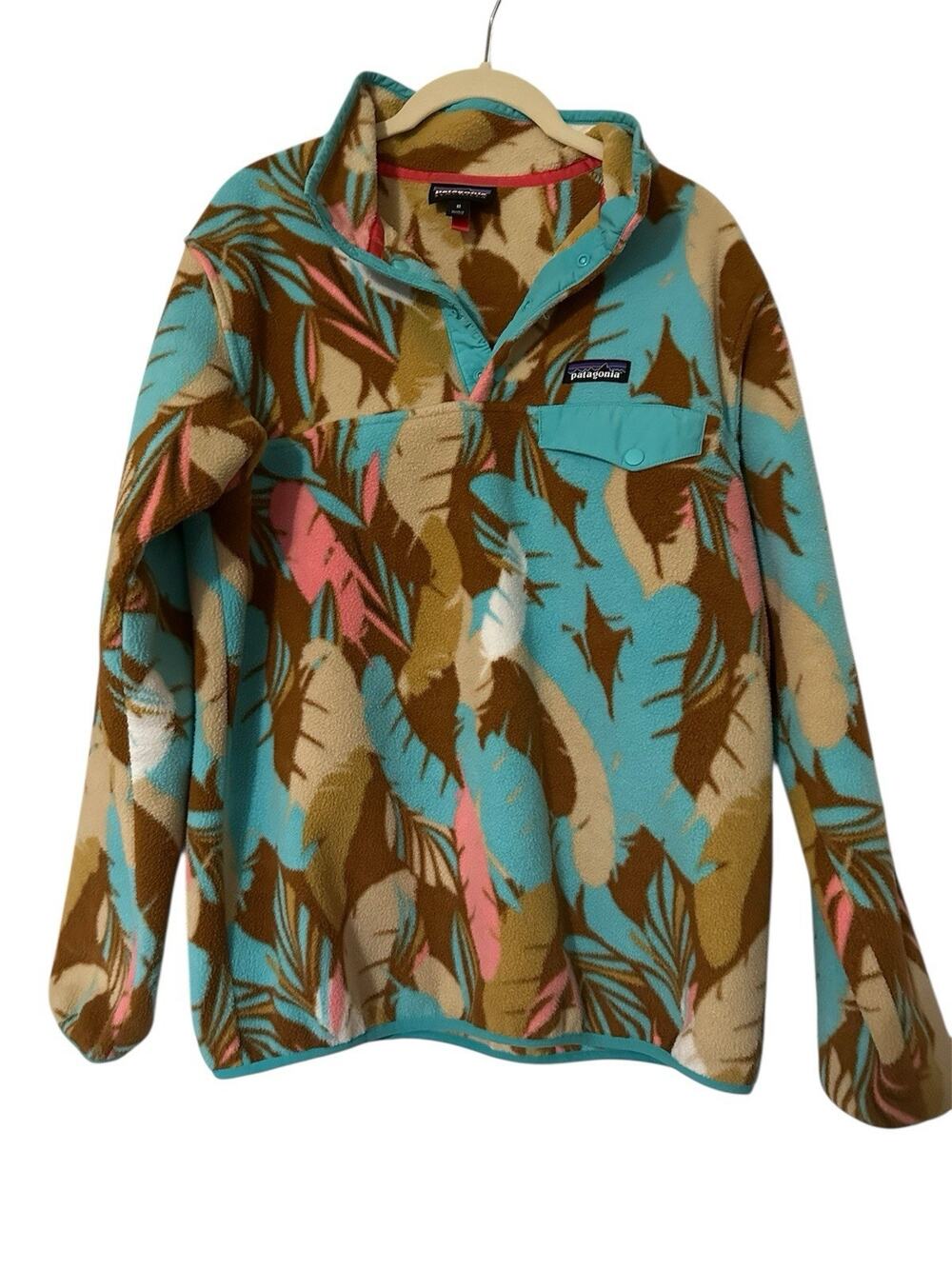Patagonia Synchilla Snap-T Fleece Pullover Teal Pink Floral Camo Medium